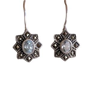 Vintage Marsala marcasite and aquamarine sterling 925 pierced earrings
